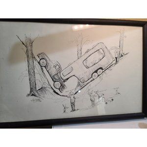 Jim Snook 1993 Truck stuck camper Signed Print 17"X11"  in frame